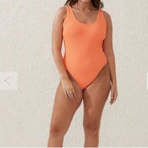 Cotton On Women's Crinkle One-Piece Swimsuit Low Back Orange SZ L